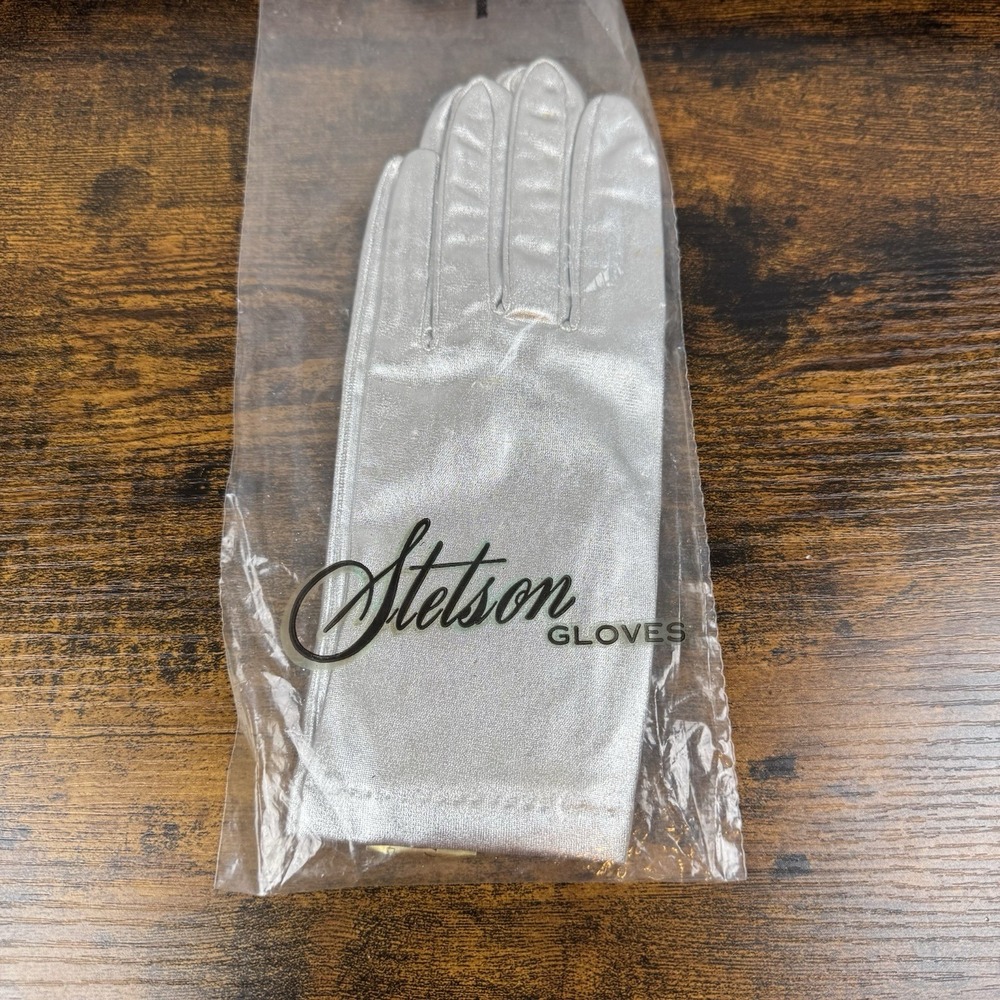 New Vintage Stetson 1960's Silver Dress Gloves Size 8 Original Paperwork